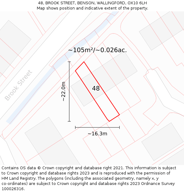 48, BROOK STREET, BENSON, WALLINGFORD, OX10 6LH: Plot and title map