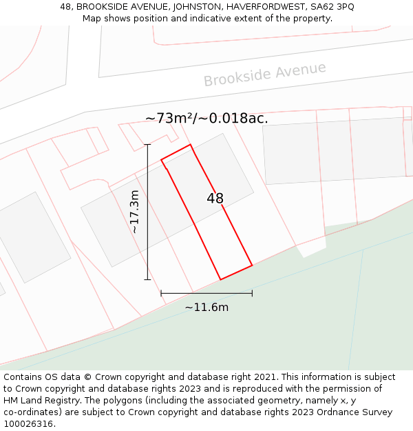 48, BROOKSIDE AVENUE, JOHNSTON, HAVERFORDWEST, SA62 3PQ: Plot and title map