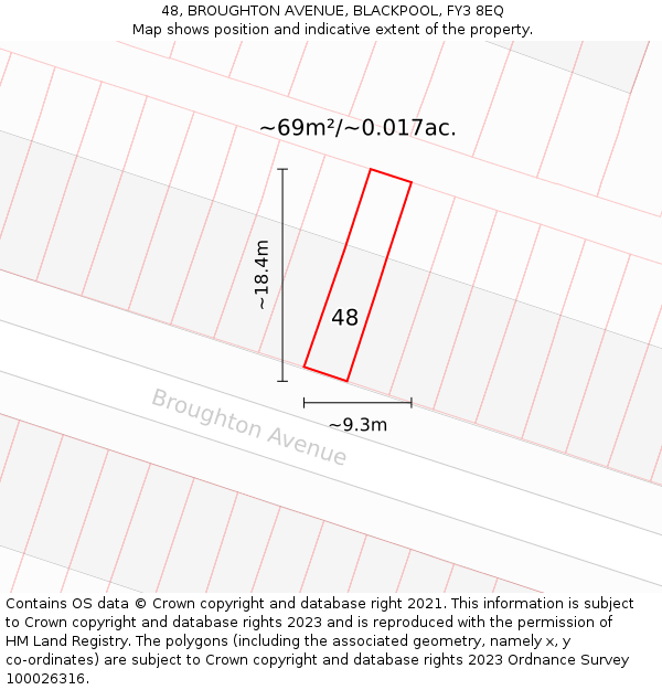 48, BROUGHTON AVENUE, BLACKPOOL, FY3 8EQ: Plot and title map