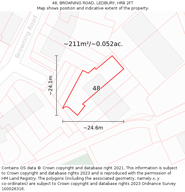 48, BROWNING ROAD, LEDBURY, HR8 2FT: Plot and title map