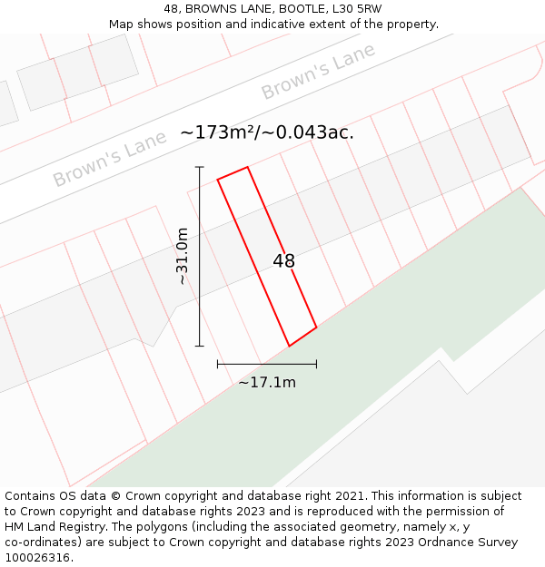 48, BROWNS LANE, BOOTLE, L30 5RW: Plot and title map