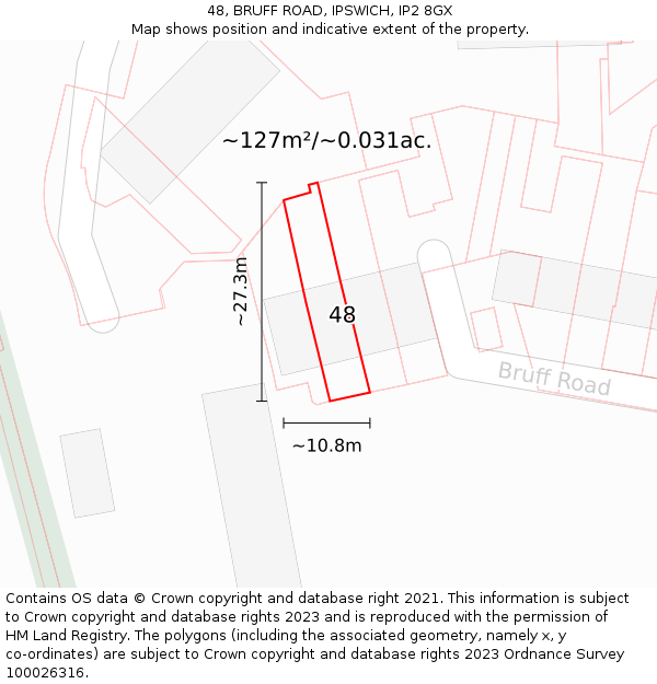 48, BRUFF ROAD, IPSWICH, IP2 8GX: Plot and title map