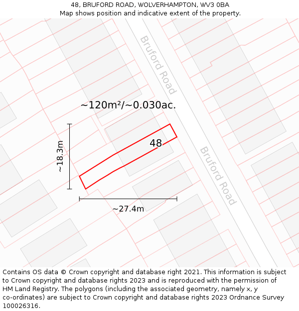 48, BRUFORD ROAD, WOLVERHAMPTON, WV3 0BA: Plot and title map