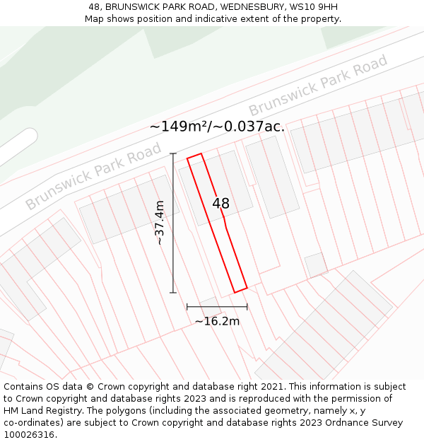48, BRUNSWICK PARK ROAD, WEDNESBURY, WS10 9HH: Plot and title map