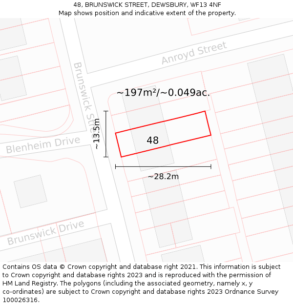 48, BRUNSWICK STREET, DEWSBURY, WF13 4NF: Plot and title map