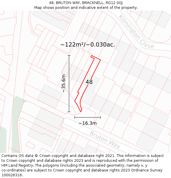 48, BRUTON WAY, BRACKNELL, RG12 0GJ: Plot and title map
