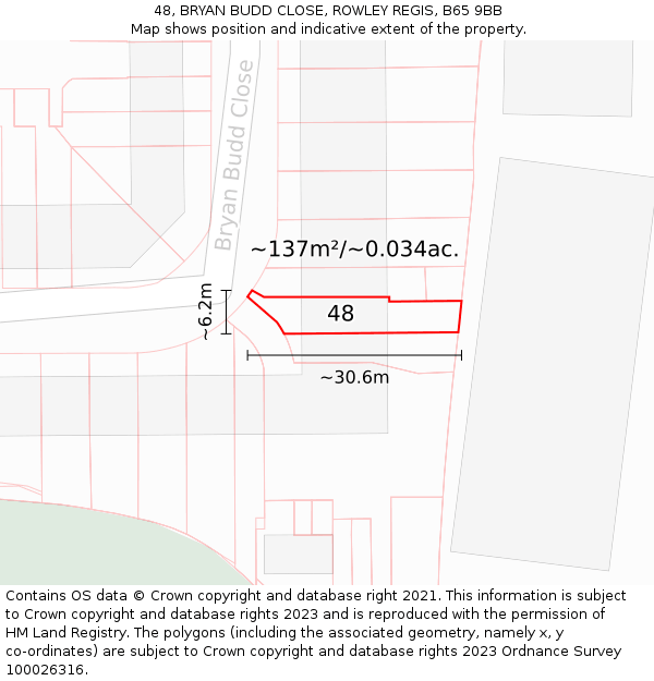48, BRYAN BUDD CLOSE, ROWLEY REGIS, B65 9BB: Plot and title map