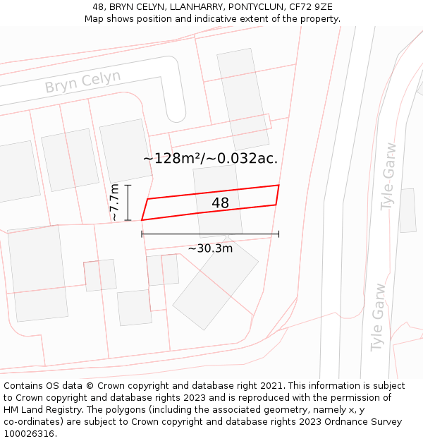 48, BRYN CELYN, LLANHARRY, PONTYCLUN, CF72 9ZE: Plot and title map