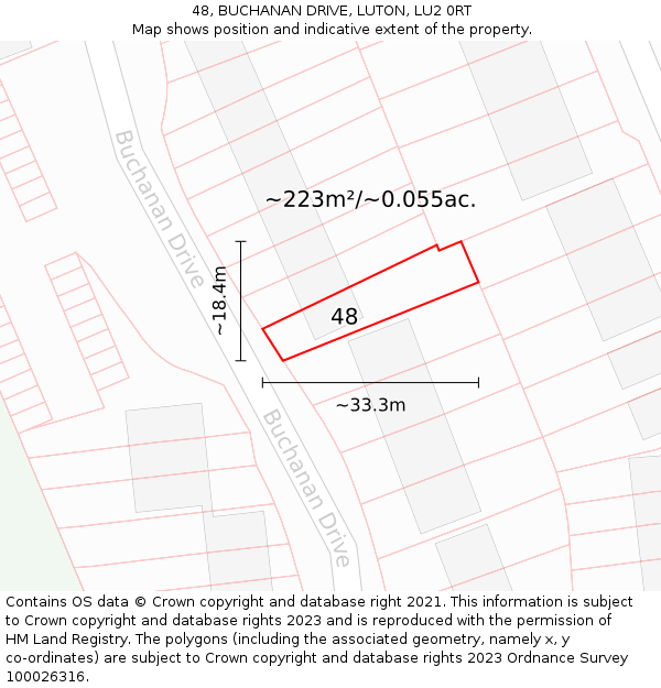 48, BUCHANAN DRIVE, LUTON, LU2 0RT: Plot and title map