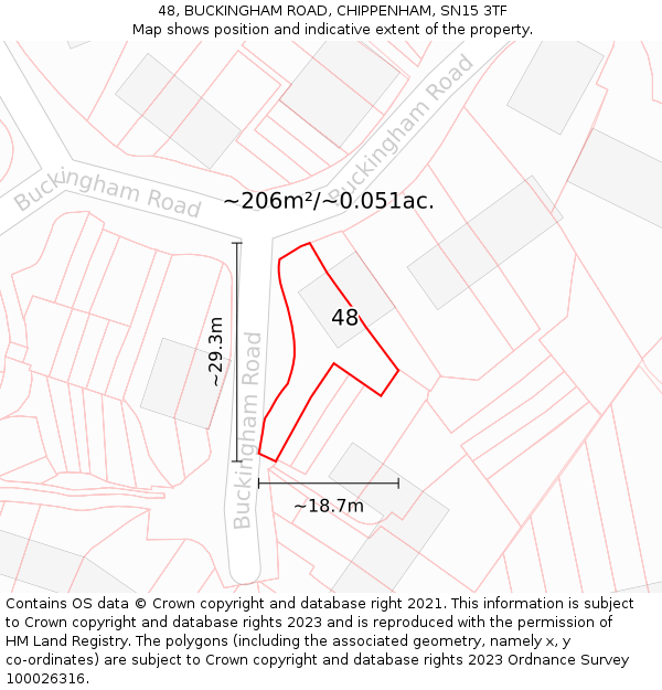 48, BUCKINGHAM ROAD, CHIPPENHAM, SN15 3TF: Plot and title map