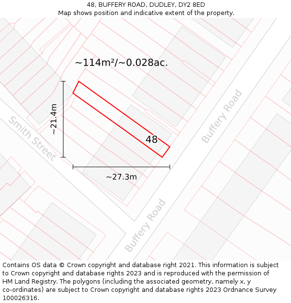 48, BUFFERY ROAD, DUDLEY, DY2 8ED: Plot and title map