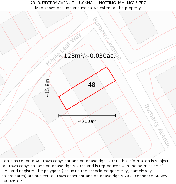 48, BURBERRY AVENUE, HUCKNALL, NOTTINGHAM, NG15 7EZ: Plot and title map