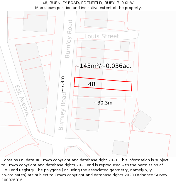 48, BURNLEY ROAD, EDENFIELD, BURY, BL0 0HW: Plot and title map