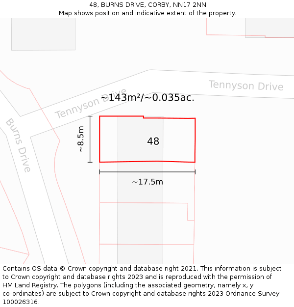 48, BURNS DRIVE, CORBY, NN17 2NN: Plot and title map