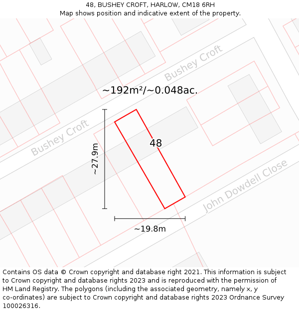 48, BUSHEY CROFT, HARLOW, CM18 6RH: Plot and title map