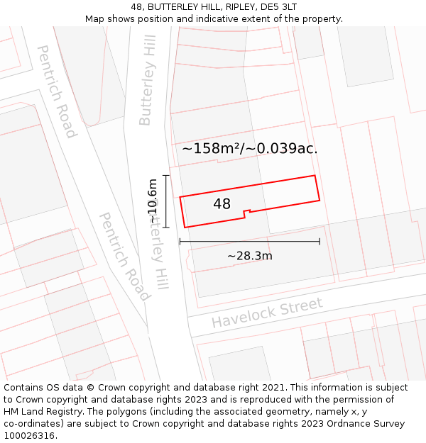 48, BUTTERLEY HILL, RIPLEY, DE5 3LT: Plot and title map