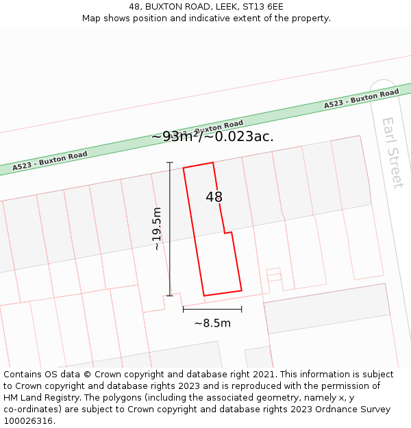 48, BUXTON ROAD, LEEK, ST13 6EE: Plot and title map