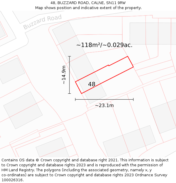 48, BUZZARD ROAD, CALNE, SN11 9RW: Plot and title map