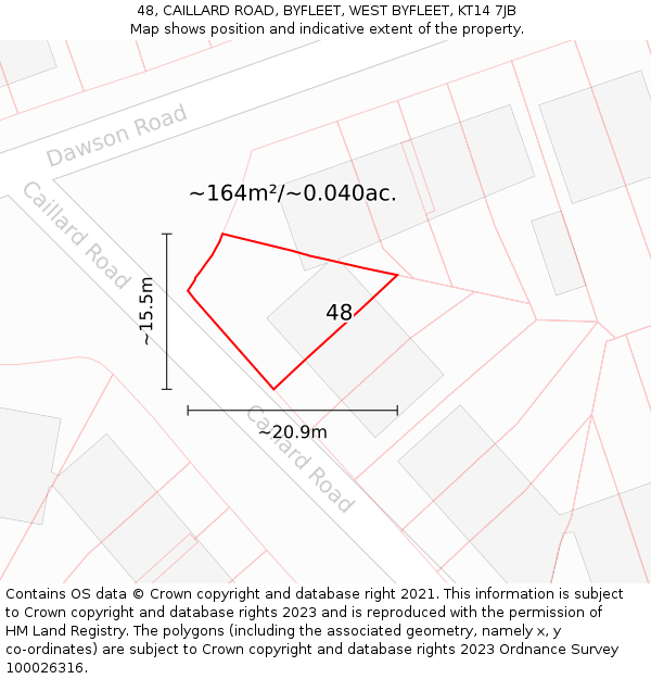 48, CAILLARD ROAD, BYFLEET, WEST BYFLEET, KT14 7JB: Plot and title map