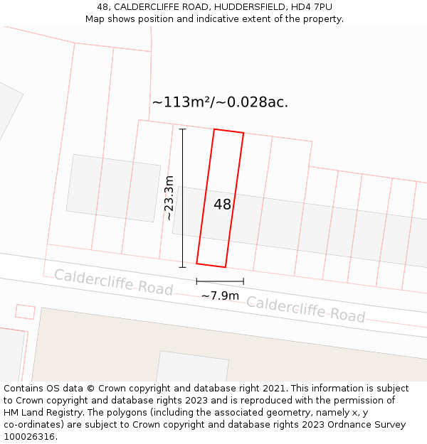 48, CALDERCLIFFE ROAD, HUDDERSFIELD, HD4 7PU: Plot and title map