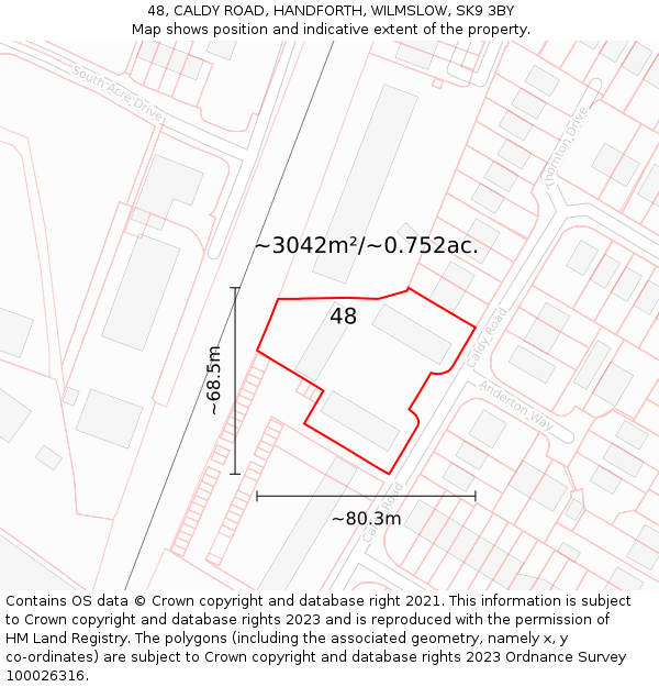 48, CALDY ROAD, HANDFORTH, WILMSLOW, SK9 3BY: Plot and title map