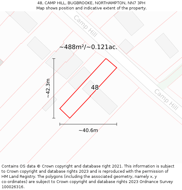 48, CAMP HILL, BUGBROOKE, NORTHAMPTON, NN7 3PH: Plot and title map