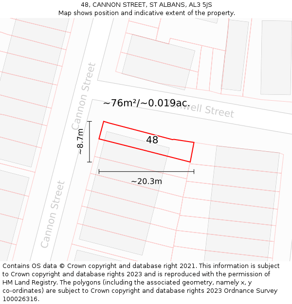 48, CANNON STREET, ST ALBANS, AL3 5JS: Plot and title map