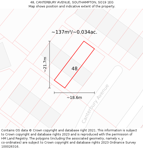 48, CANTERBURY AVENUE, SOUTHAMPTON, SO19 1EG: Plot and title map