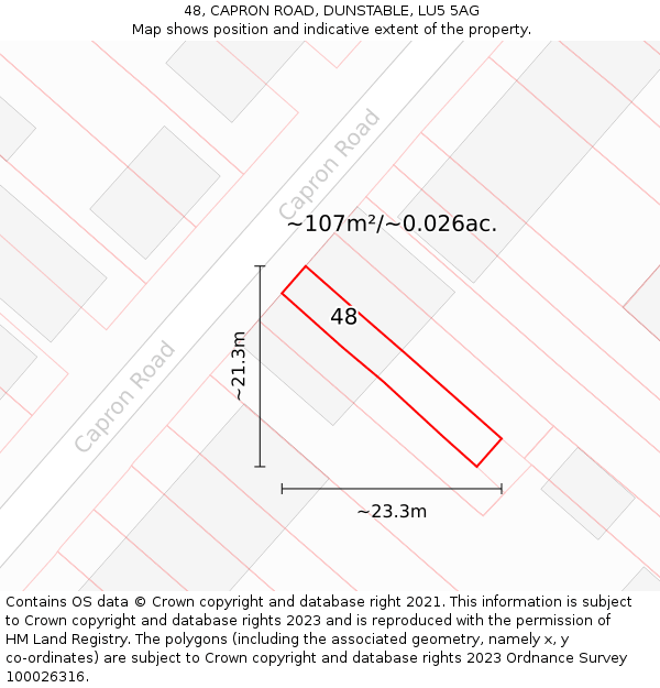 48, CAPRON ROAD, DUNSTABLE, LU5 5AG: Plot and title map