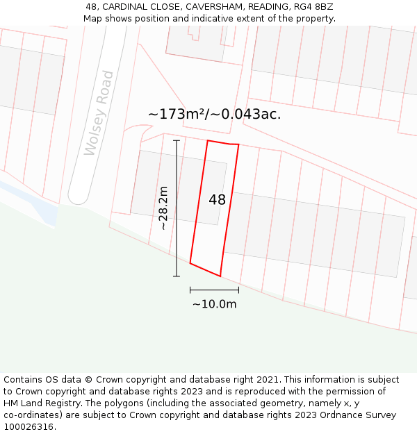 48, CARDINAL CLOSE, CAVERSHAM, READING, RG4 8BZ: Plot and title map