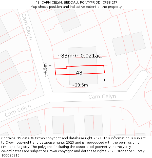 48, CARN CELYN, BEDDAU, PONTYPRIDD, CF38 2TF: Plot and title map