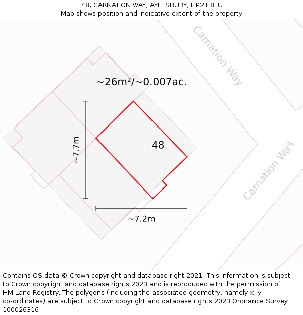 48, CARNATION WAY, AYLESBURY, HP21 8TU: Plot and title map