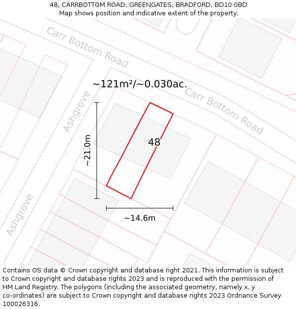 48, CARRBOTTOM ROAD, GREENGATES, BRADFORD, BD10 0BD: Plot and title map