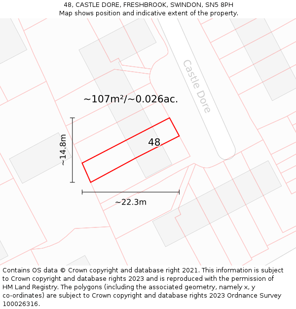 48, CASTLE DORE, FRESHBROOK, SWINDON, SN5 8PH: Plot and title map
