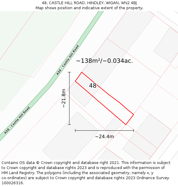 48, CASTLE HILL ROAD, HINDLEY, WIGAN, WN2 4BJ: Plot and title map