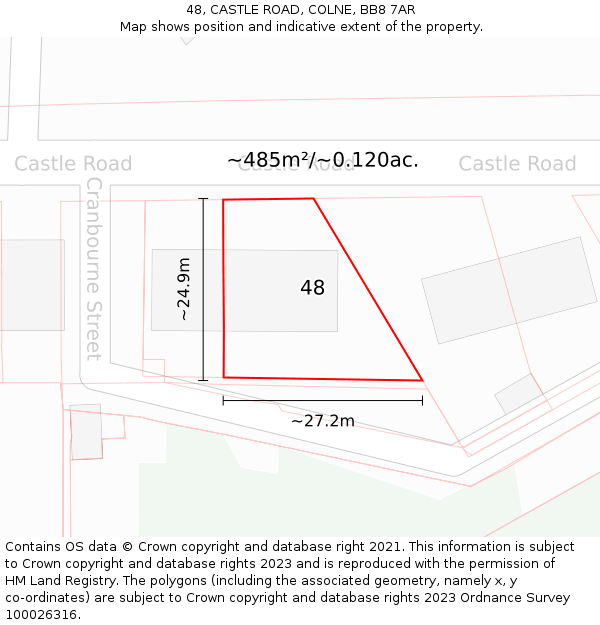 48, CASTLE ROAD, COLNE, BB8 7AR: Plot and title map