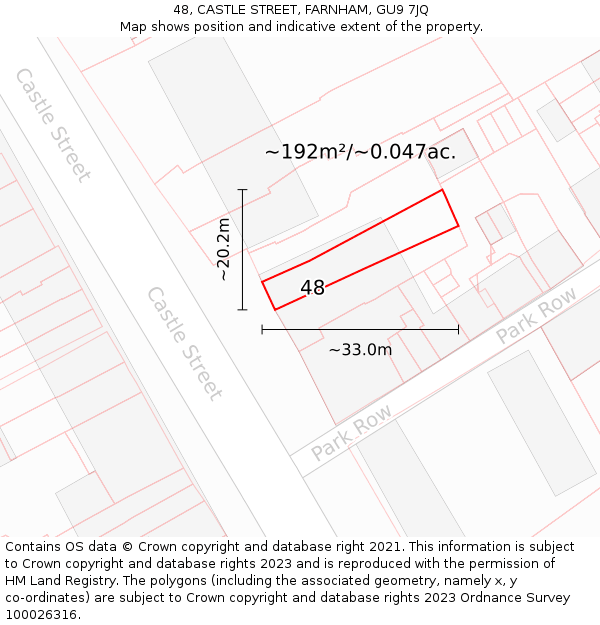 48, CASTLE STREET, FARNHAM, GU9 7JQ: Plot and title map