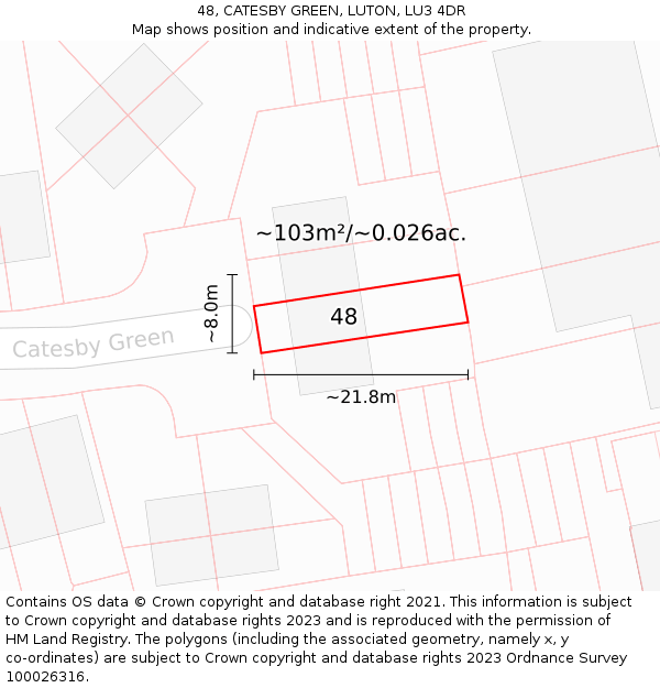48, CATESBY GREEN, LUTON, LU3 4DR: Plot and title map