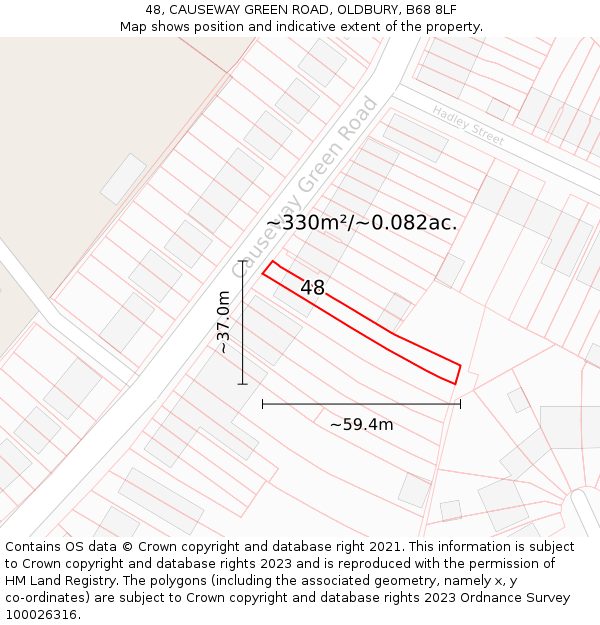 48, CAUSEWAY GREEN ROAD, OLDBURY, B68 8LF: Plot and title map