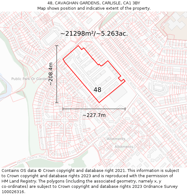 48, CAVAGHAN GARDENS, CARLISLE, CA1 3BY: Plot and title map