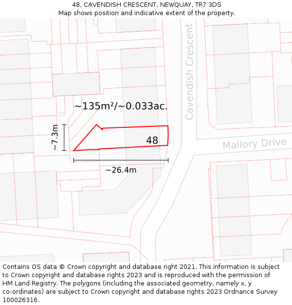 48, CAVENDISH CRESCENT, NEWQUAY, TR7 3DS: Plot and title map