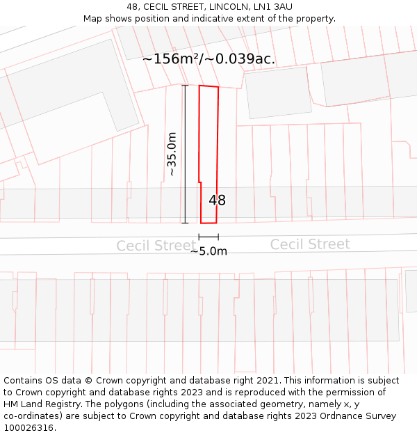 48, CECIL STREET, LINCOLN, LN1 3AU: Plot and title map