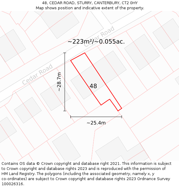 48, CEDAR ROAD, STURRY, CANTERBURY, CT2 0HY: Plot and title map