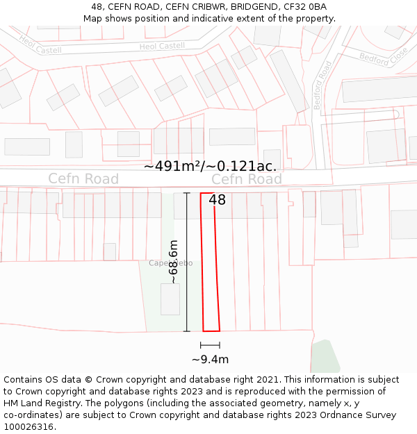 48, CEFN ROAD, CEFN CRIBWR, BRIDGEND, CF32 0BA: Plot and title map