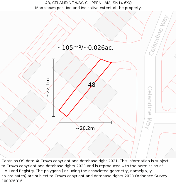 48, CELANDINE WAY, CHIPPENHAM, SN14 6XQ: Plot and title map