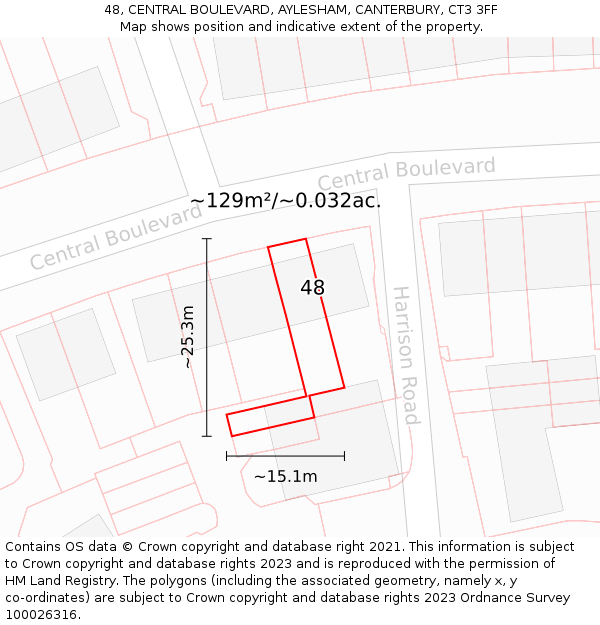 48, CENTRAL BOULEVARD, AYLESHAM, CANTERBURY, CT3 3FF: Plot and title map