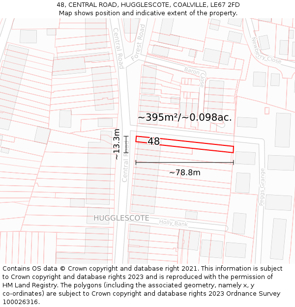 48, CENTRAL ROAD, HUGGLESCOTE, COALVILLE, LE67 2FD: Plot and title map