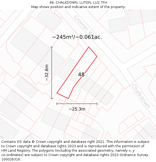 48, CHALKDOWN, LUTON, LU2 7FH: Plot and title map