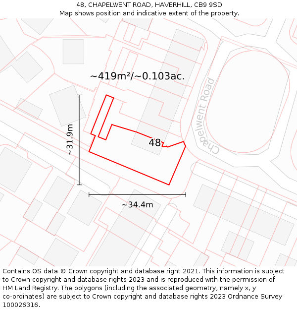 48, CHAPELWENT ROAD, HAVERHILL, CB9 9SD: Plot and title map