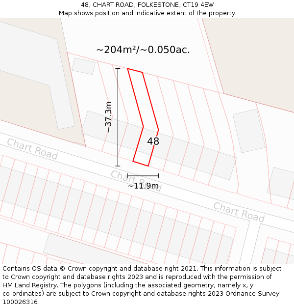 48, CHART ROAD, FOLKESTONE, CT19 4EW: Plot and title map